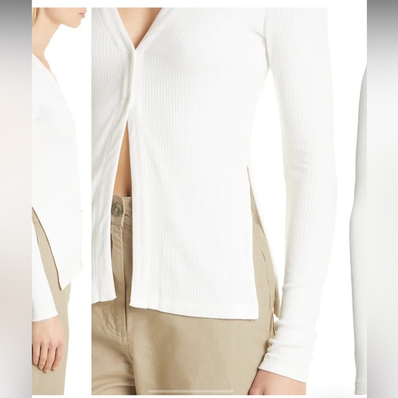 THE RANGE Alloy Button Front Long Sleeve Rib Top - Picture 6 of 12